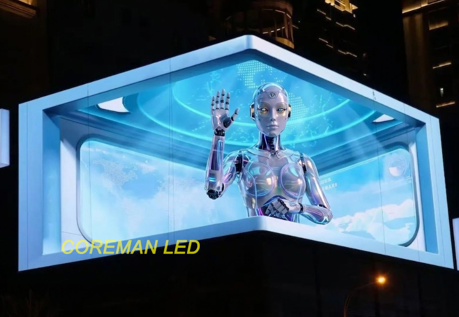 Bespoke L-shaped steel frame for 3D LED installation