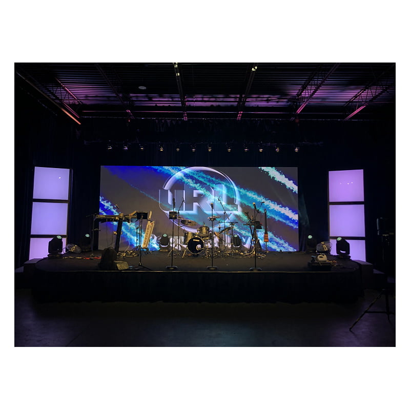 Close-up of ultra-lightweight rental LED display panel with easy-lock handles