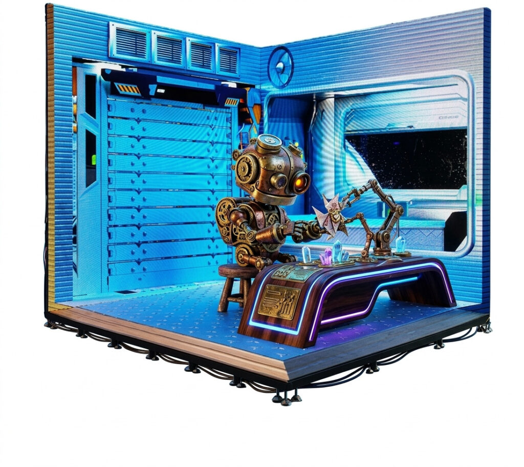 L-shaped corner LED cabinet with 45-degree mitered edge