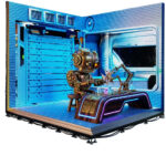 L-shaped corner LED cabinet with 45-degree mitered edge