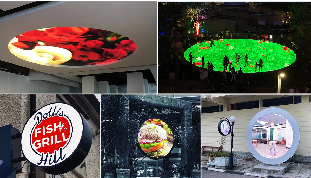 Ultra-slim wall-mounted round LED video wall for corporate showrooms