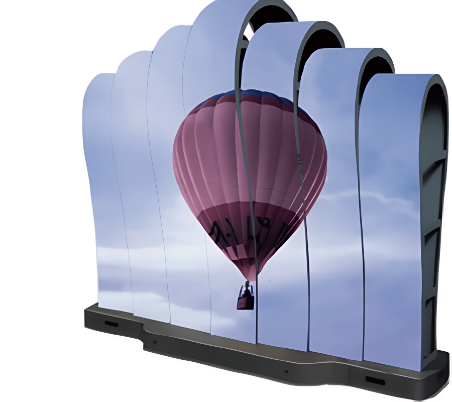 360-degree cylindrical LED column screen made of bendable LED modules.