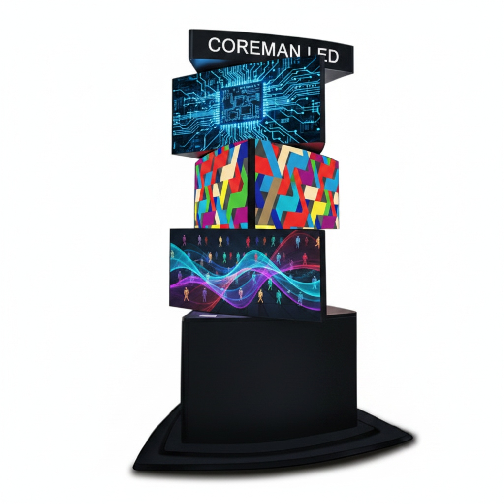 DNA rotating LED screen installed in a luxury corporate lobby