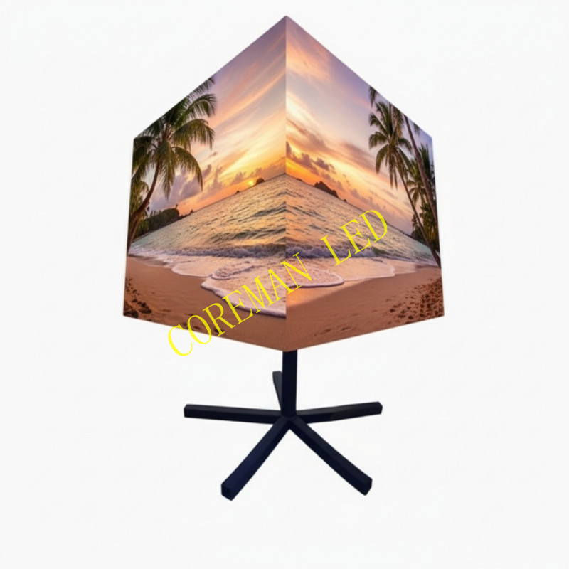 Hanging installation of LED cube display in airport terminal