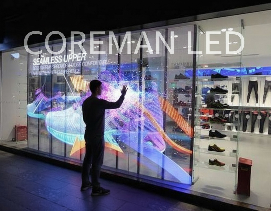 Interactive LED parkour game screen with optical motion sensors