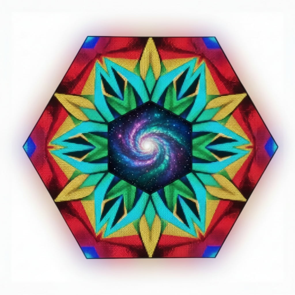 Irregular layout of hexagon LED video wall