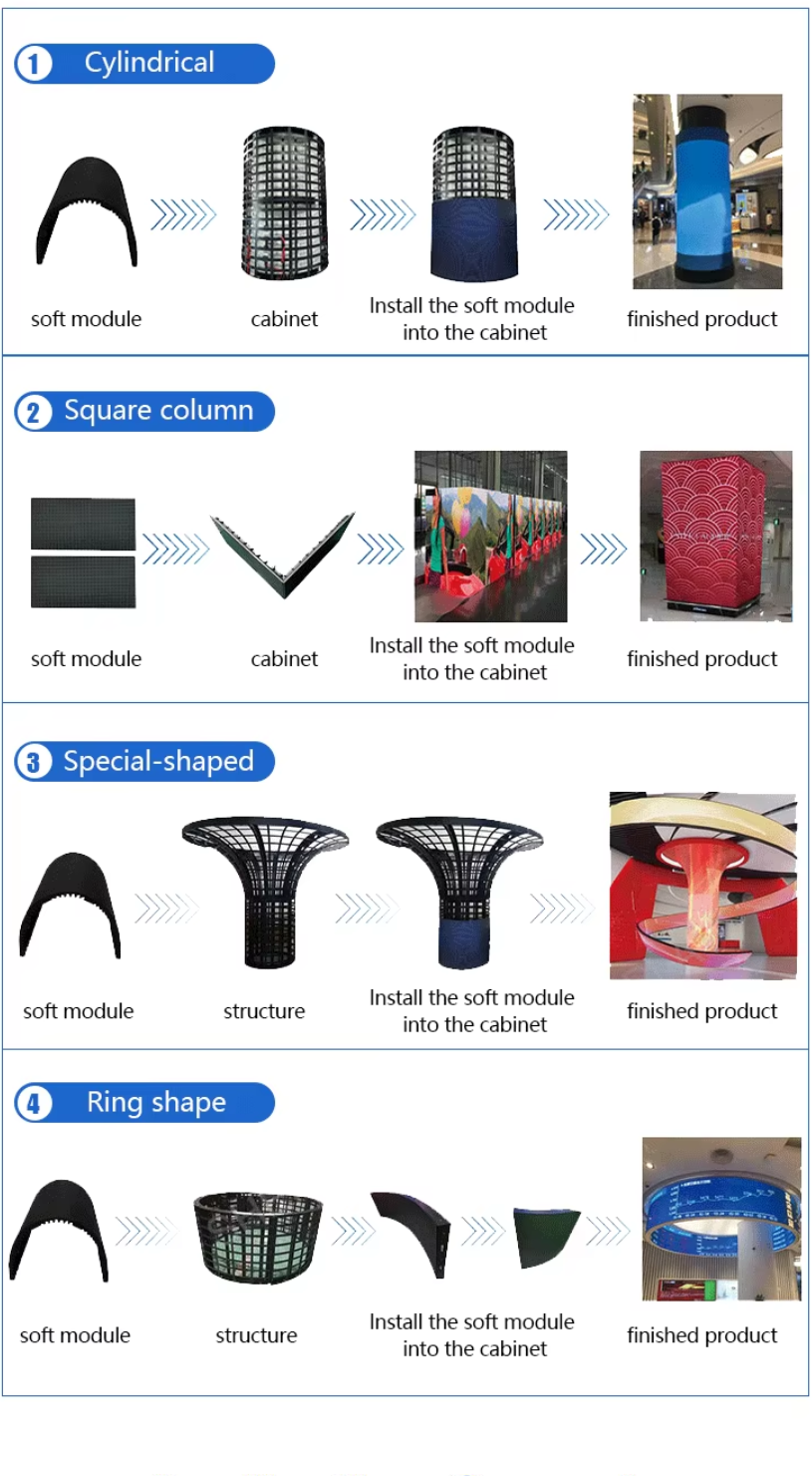 Large scale flexible LED screen used as a wavy background for stage events.