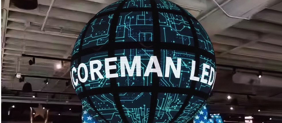 Large-scale indoor kinetic LED spherical display suspended in a luxury shopping mall for digital advertising