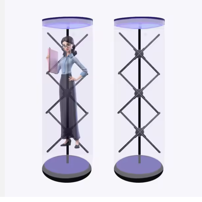 Large-scale synchronized 3D hologram fan wall for giant immersive displays.