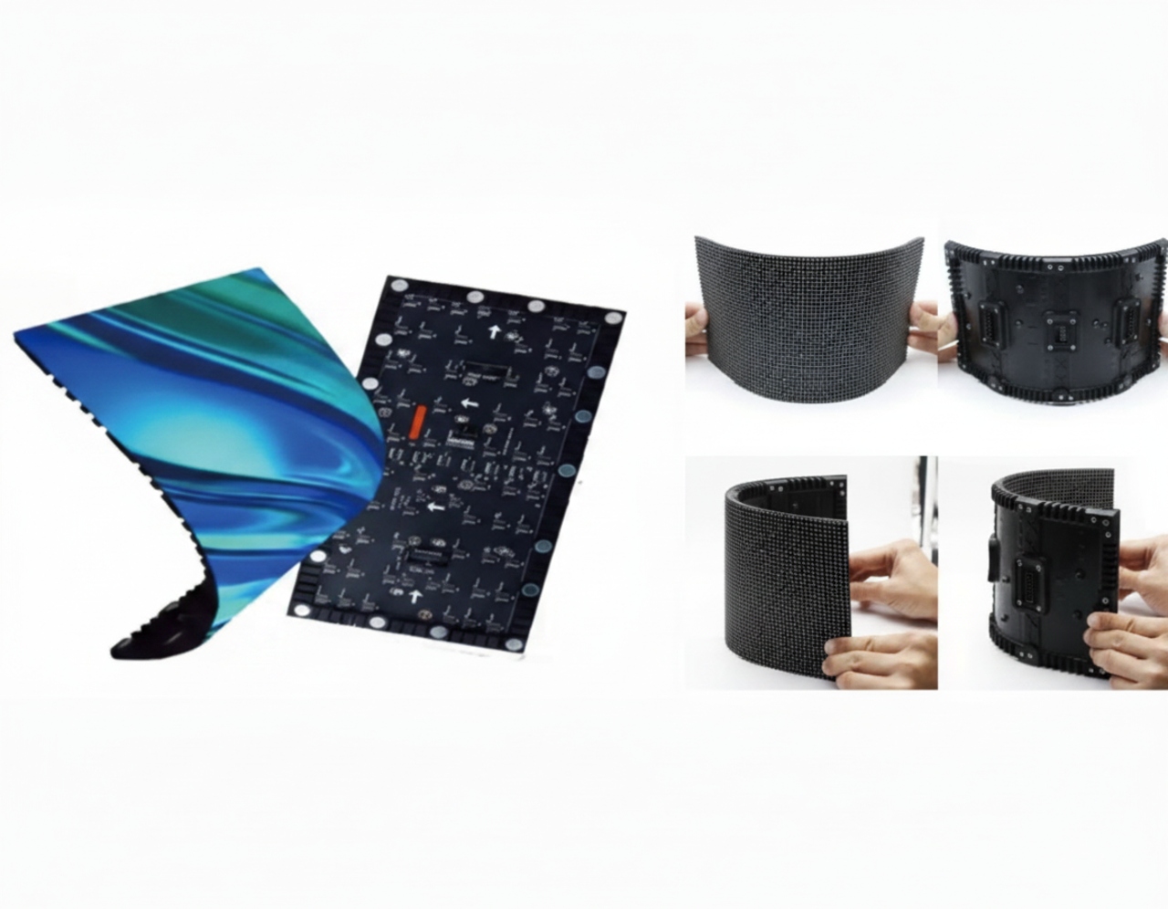 Seamless indoor flexible LED display with high refresh rate for smooth video.