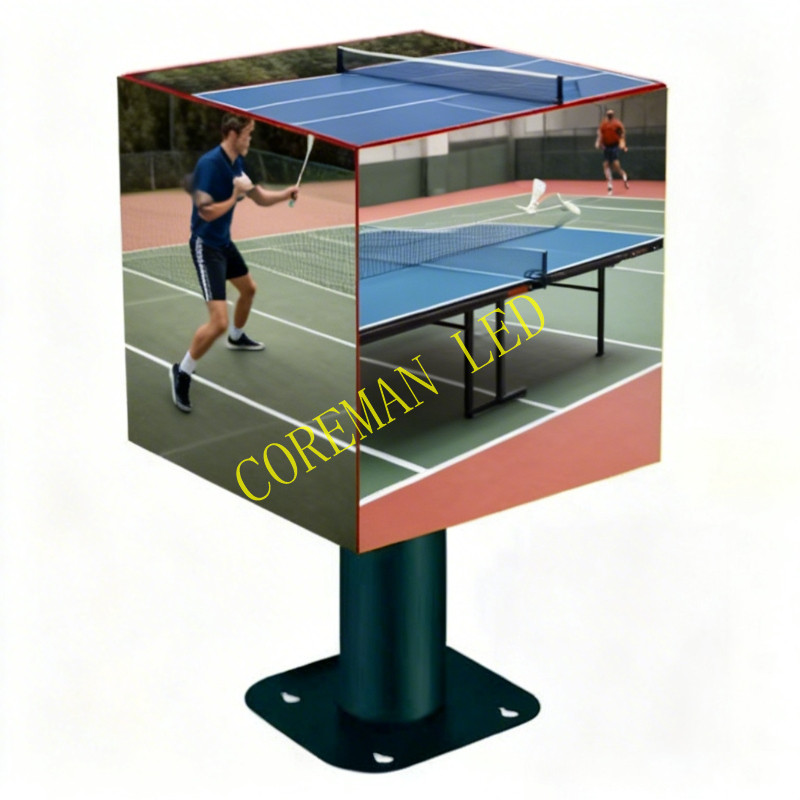 Standing digital sculpture using multi-sided LED cubes