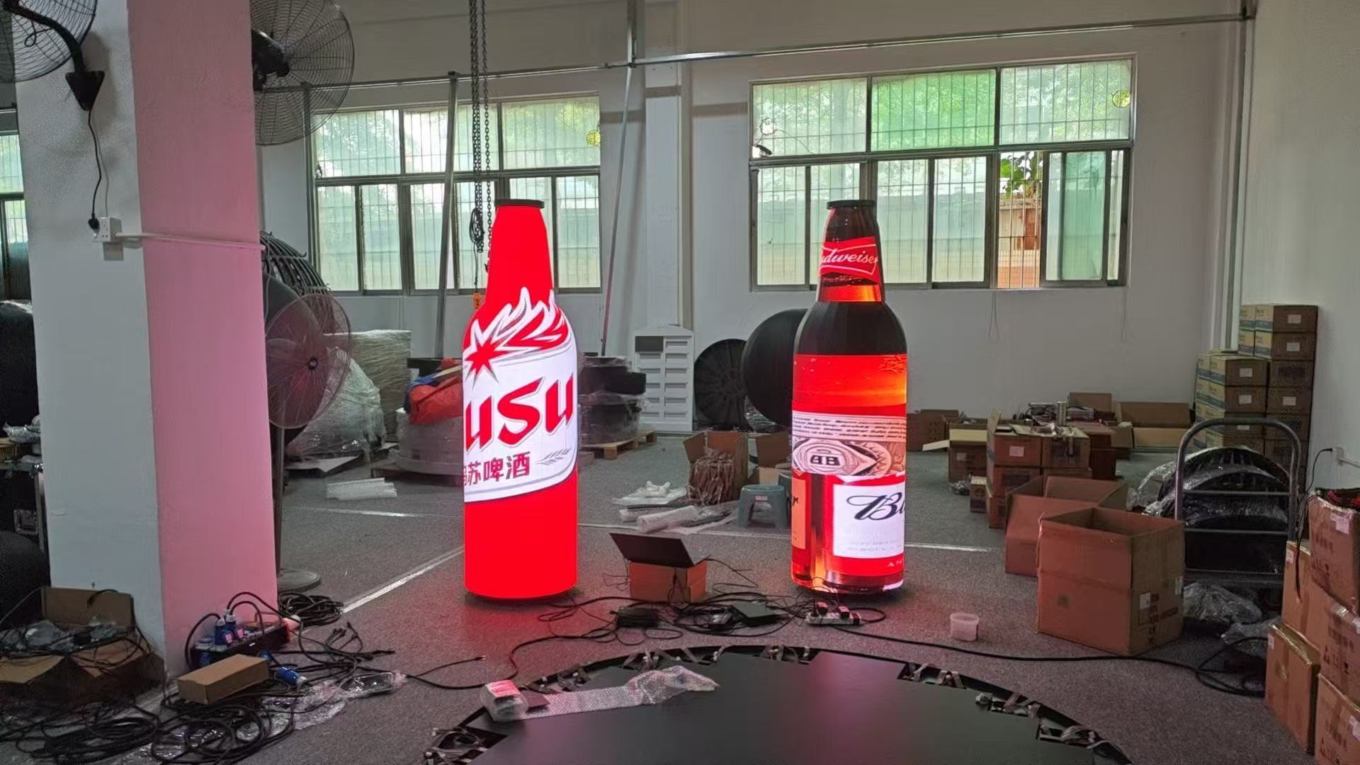 Various height options for LED bottle displays from 1 meter to 3 meters tall.