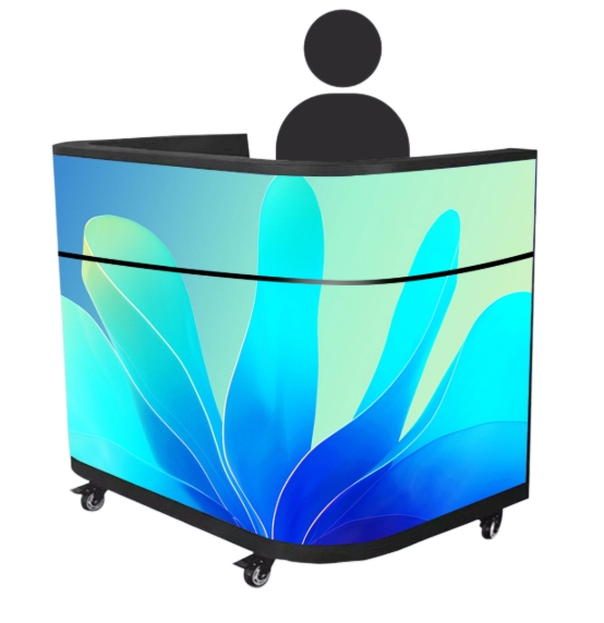 360-degree wrap-around flexible LED screen for creative DJ booth setup.