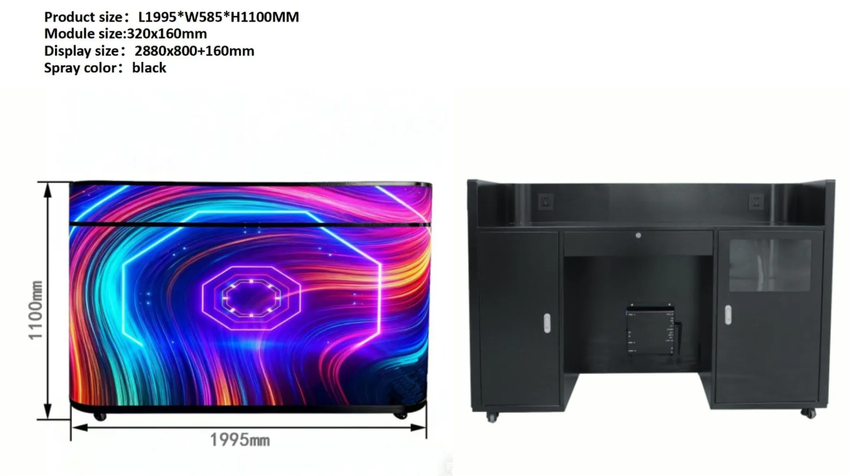 Custom wave-shaped LED display for corporate showroom and brand storytelling.