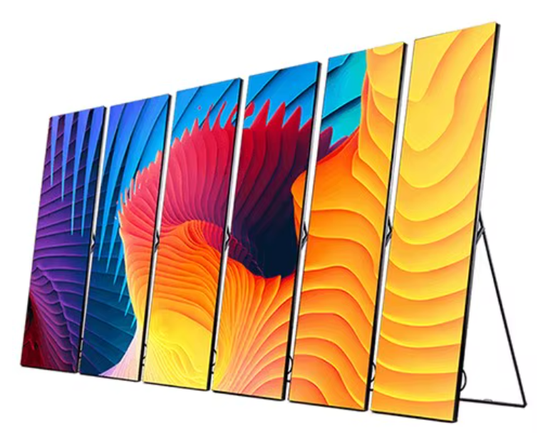 Freestanding base support configuration with heavy-duty wheels for LED poster