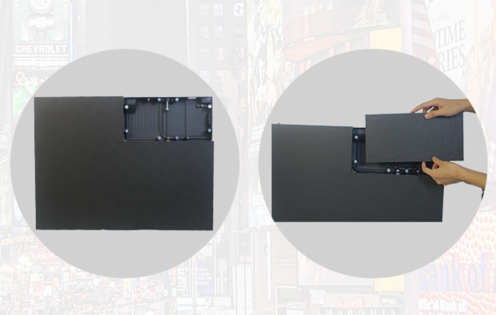 Internal cableless connector layout for neat and seamless LED cabinet interconnection