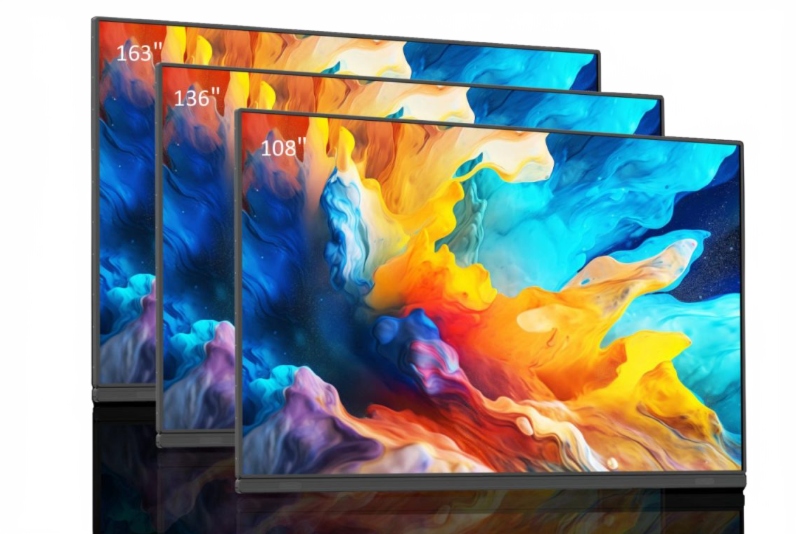 large-format LED interactive panel installed in a modern corporate conference room.