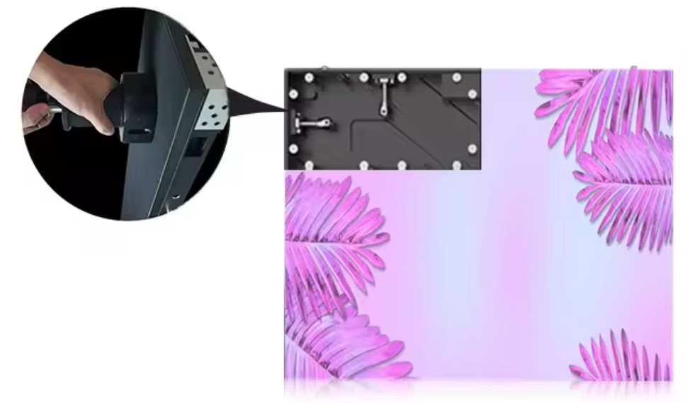 Wall-mounted indoor LED display installation with no rear clearance required