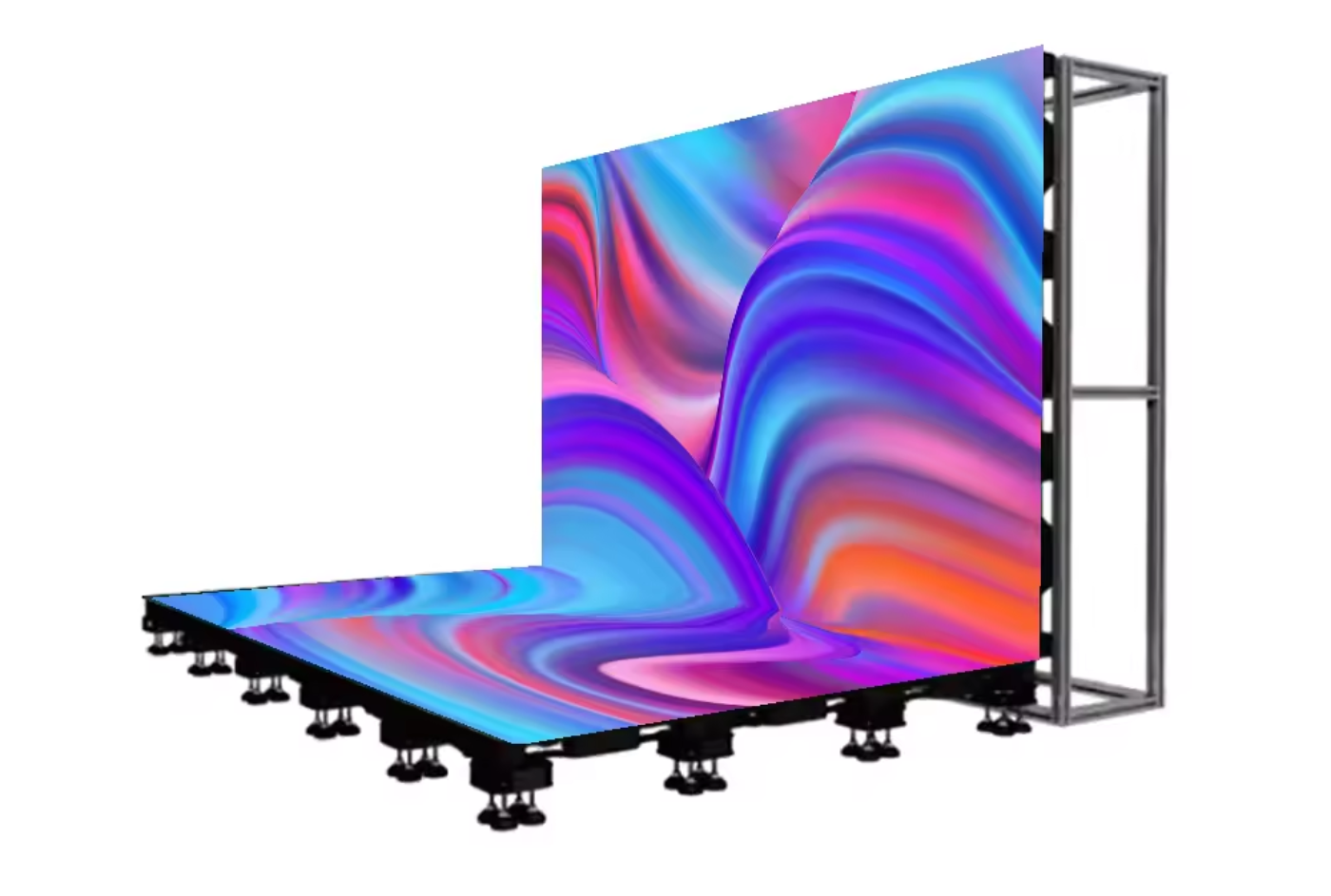 Adjustable ground support pedestals for heavy duty LED floor screen