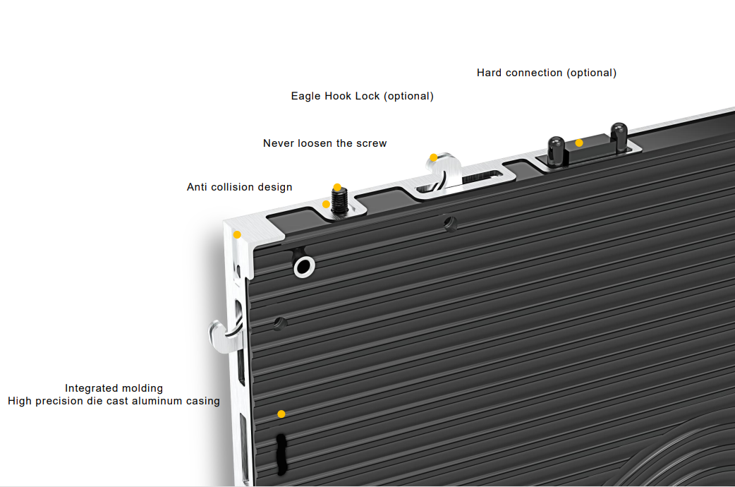 Clean internal routing showing energy efficient power supplies, receiving cards, and integrated hub cards inside the LED cabinet.