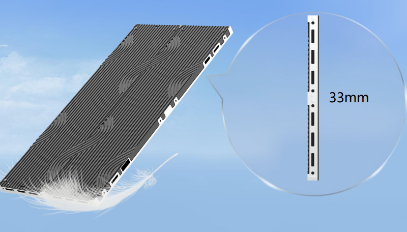 Die-cast aluminum lightweight LED display cabinet showing a slim profile for permanent architectural wall mounting.