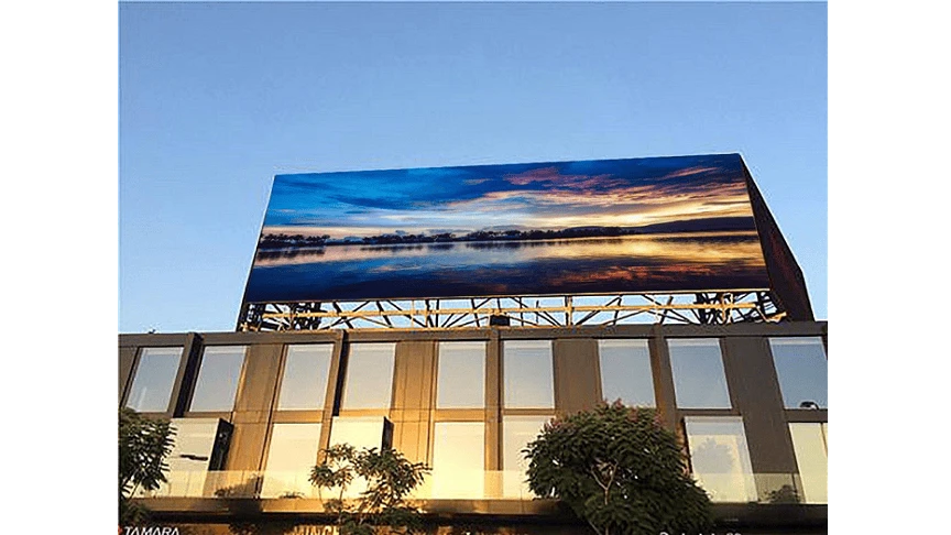 Eco-friendly outdoor LED screen utilizing custom power supply for 20 percent energy savings.