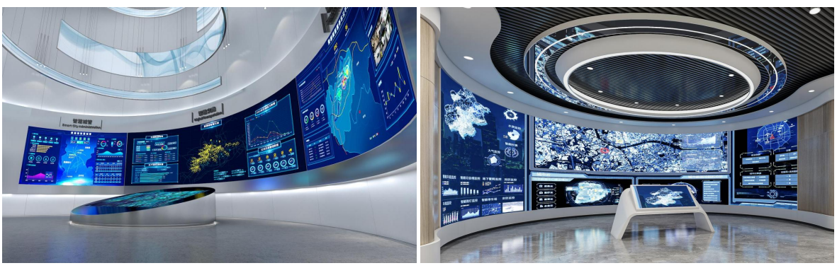High resolution curved LED display background in command center