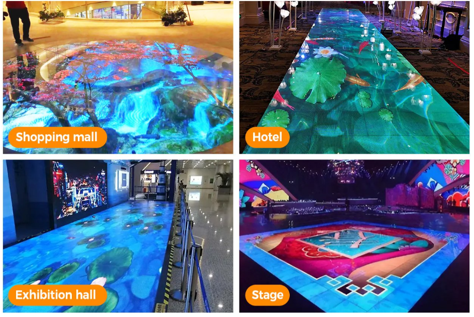 Interactive LED dance floor screen applied in stage exhibition and nightclub event