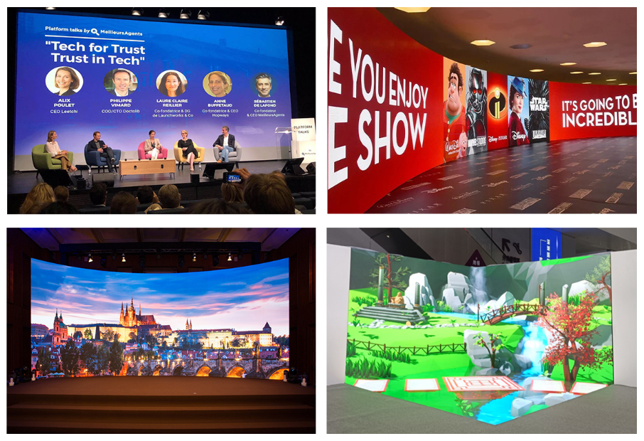 Large-scale indoor fine pitch LED display installed in an executive meeting room for hybrid corporate conferencing.