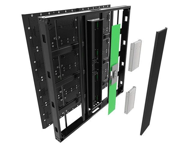 Dual maintenance outdoor LED screen showing front and rear module removal