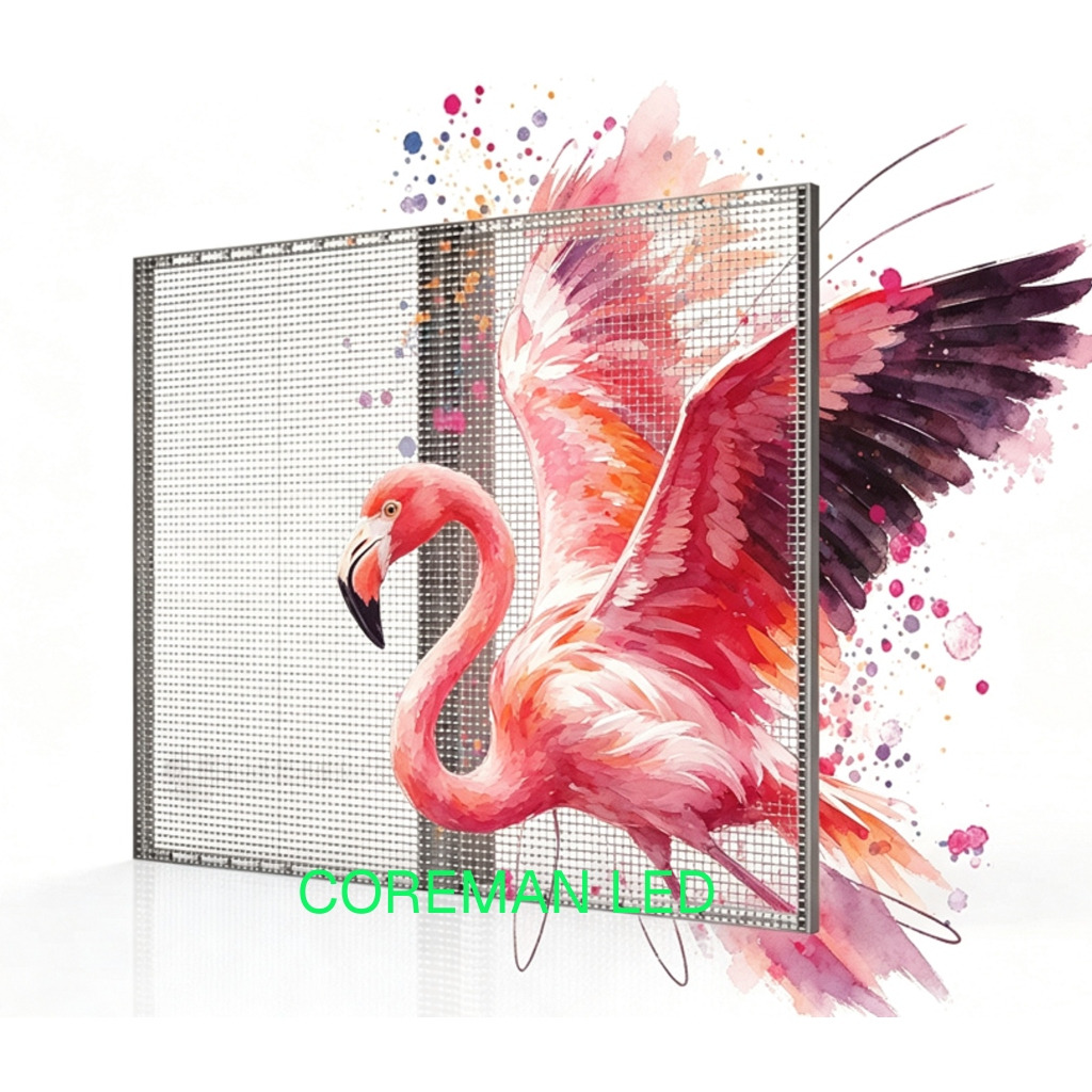 Coreman Transparent LED Display Panel – Ultra-Lightweight & High Brightness Glass Window LED Screen for Retail & Architectural Media Facades